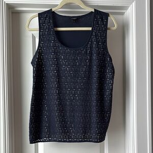 ANN TAYLOR Elegant Navy Lace Sleeveless Top